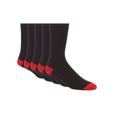 Pack of five black reinforced heel socks